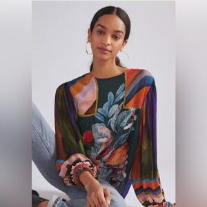 FLAWLESS Floral Multicolor Women's Top Anthropologie Bl^nk